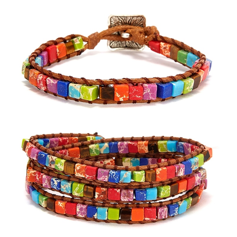 Flgo Vòng Tay Da Đính Đá Pha Lê 2 Sợi Tự Nhiên Cho Nữ