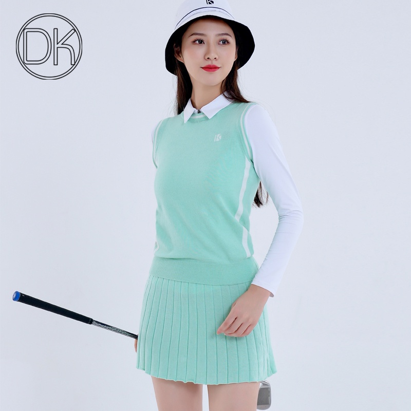 Bộ Đồng Phục Chơi Golf Gồm Áo Sweater Tay Dài + Chân Váy Xếp Ly Dệt Kim Co Giãn Chống Chói Thời Trang Mùa Thu Cho Nữ
