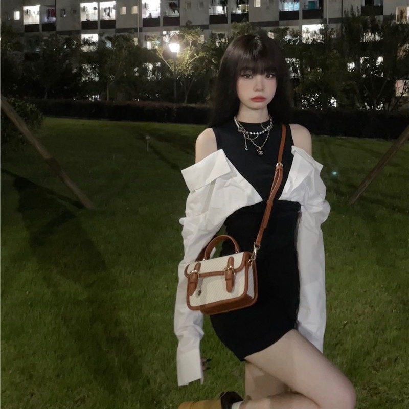 Đầm Giả Hai Mảnh Hở Vai Thời Trang Mùa Thu Mới 2022 Chất Lượng Cao