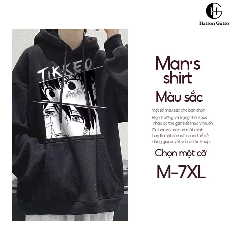 HattonGutto Áo Hoodie Dáng Rộng In Họa Tiết Anime Cá Tính Theo Phong Cách Hàn Quốc Dành Cho Nam / Size M-7XL