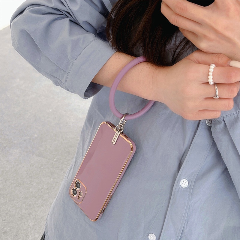 Dây Đeo Điện Thoại Bằng Silicone Hình Tròn Có Vòng Nhẫn Đeo Tay Chống Thất Lạc