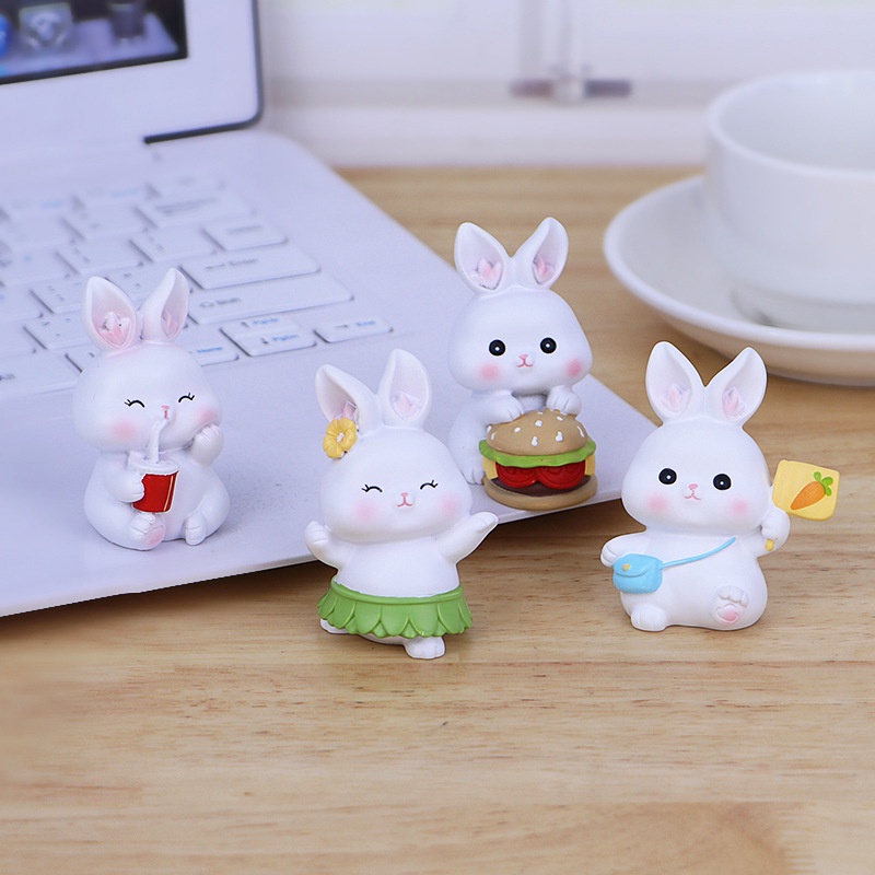 Set 4 mô hình Thỏ trắng Hambuger mini Ráp biểu cảm dễ thương trang trí, bàn học, bàn làm việc, quà tặng bạn bè