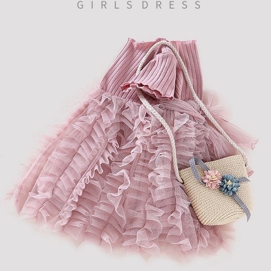 Đầm Công Chúa Màu Hồng In Họa Tiết Hoạt Hình Phong Cách Hàn Quốc Thời Trang Cho Bé Gái