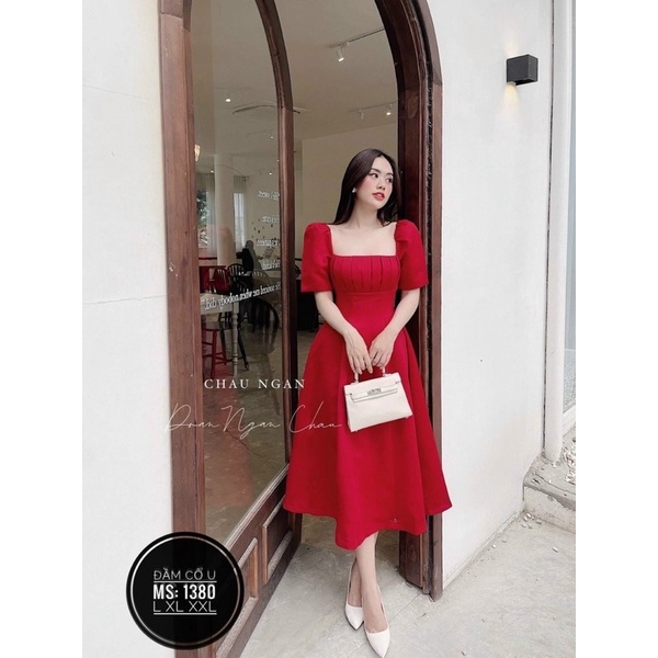 đầm maxxi cổ U xếp li bigsize 60kg-90kg😍😍