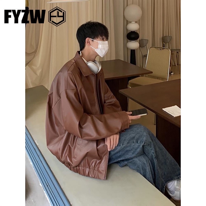 Áo khoác da trơn dáng bomber unisex