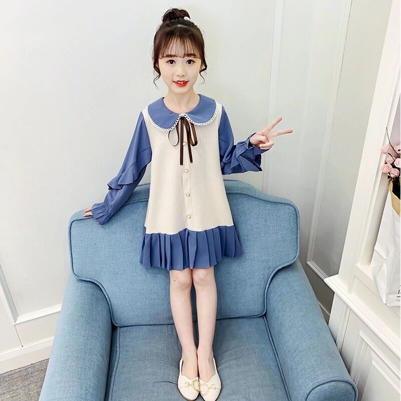 Đầm Công Chúa Tay Dài Phong Cách Xuân Thu Mới Cho Bé Gái Tiểu Học 3-14 Tuổi