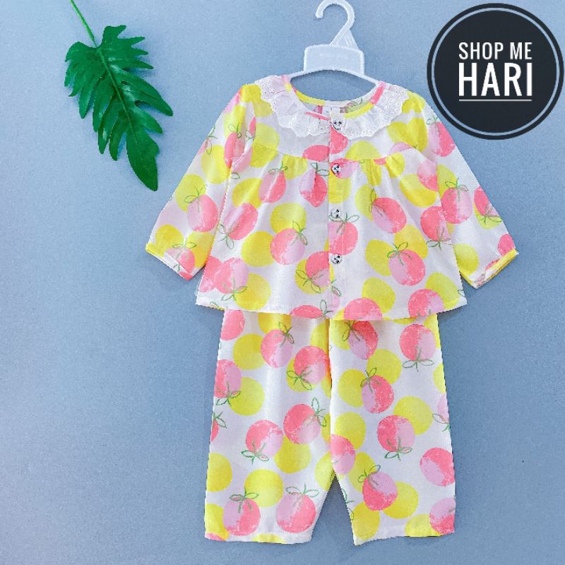 Bộ tole/lanh tay dài quần dài cài nút giữa bé gái