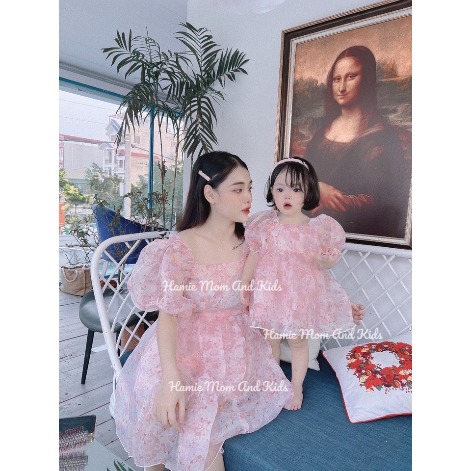 ĐỒ ĐÔI THIẾT KẾ CHO MẸ VÀ BÉ - HAMIE DRESS Đầm công chúa tay phồng