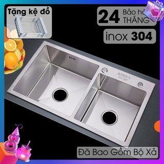 Chậu rửa chén bát đúc liền khối 2 hố lệch cân korea inox sus 304 kích thước 82x45 / 72x43 / 78x43