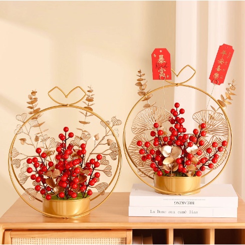 Lẵng hoa sắt decor tròn màu vàng có nơ LAHS2 giỏ hoa treo tường trang trí nhà cửa không kèm hoa