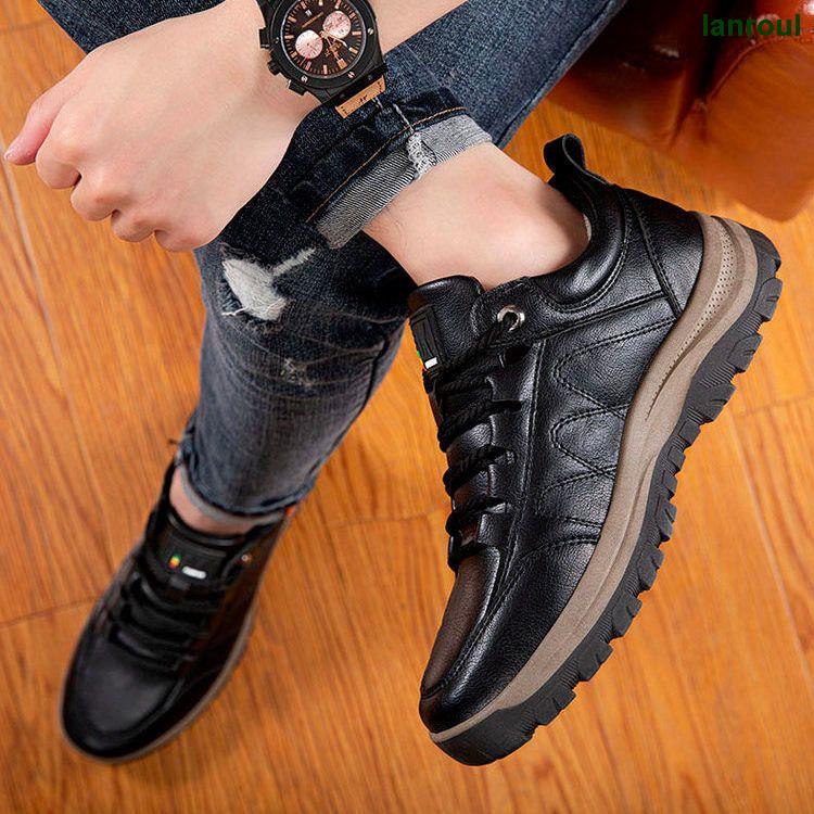 Giày Da 100% Đế Mềm Chống Trượt Thời Trang Thu Đông Cho Nam Trung Niên