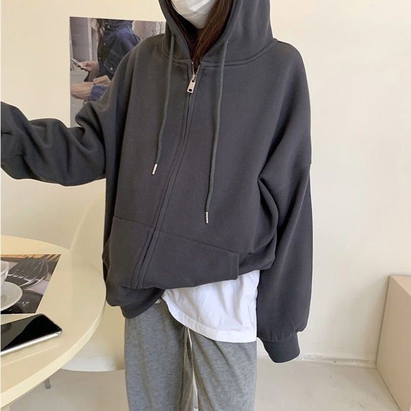 COZOK Áo hoodie Tay Dài oversize Có Khóa Kéo Thời Trang Cá Tính