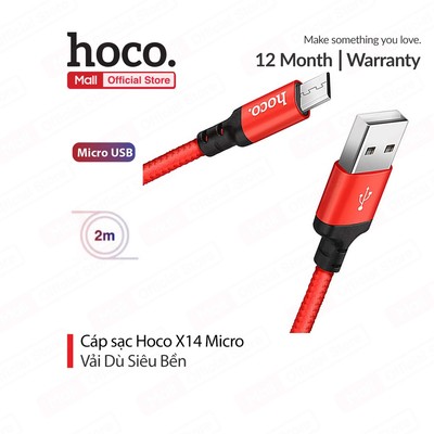 Cáp sạc nhanh truyền dữ liệu X14/X89 Micro Hoco vải dù siêu bền dài 2M