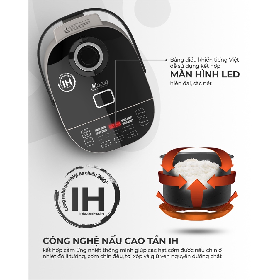 Nồi cơm điện cao tần  1.8L SUNHOUSE MAMA SHD8959, Dung tích 1.8L, công suất 1200W, bảo hành 24 tháng