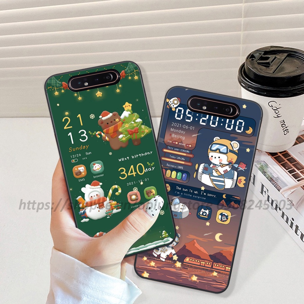 Ốp Samsung A80 bộ hình bear lovely,merry christmas,space,mill tea cute