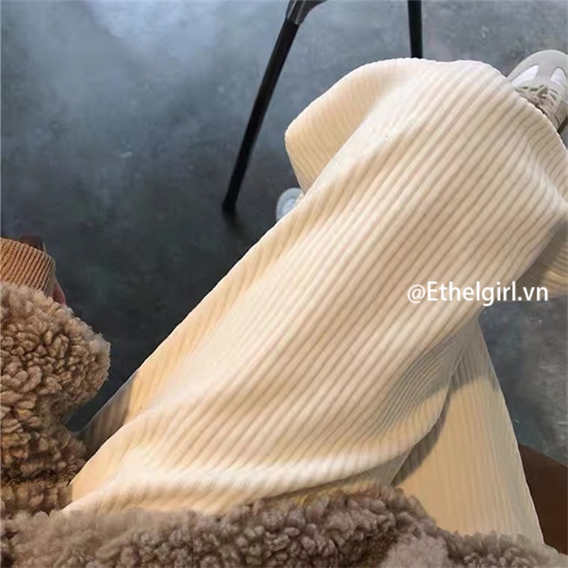 Quần ống rộng Lưng Cao Vải Nhung Phong Cách Hàn Quốc Thời Trang Cho Nữ