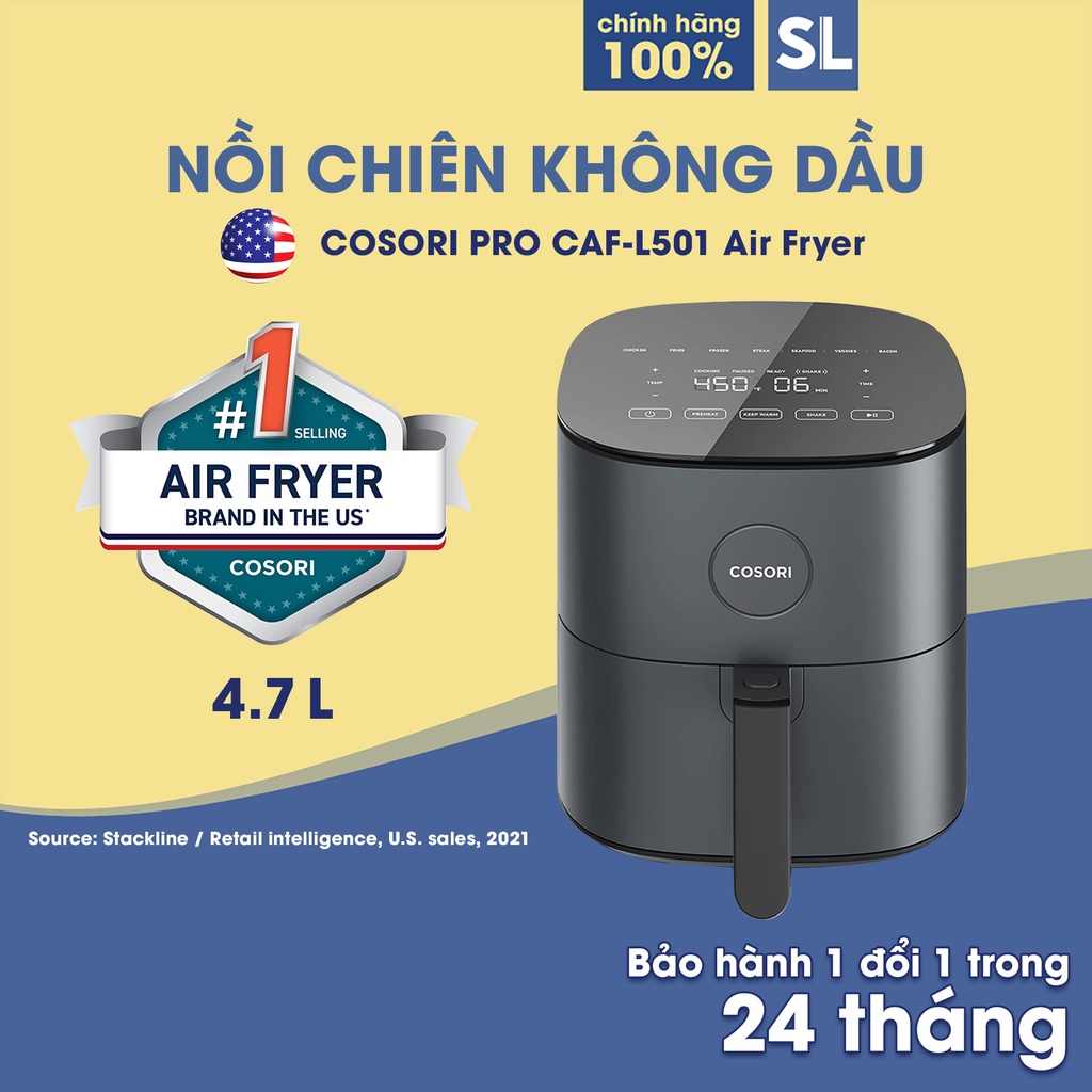 Nồi chiên không dầu COSORI 4.7L Tích hợp 9 chức năng nấu ăn Nhiệt độ đến 450 ℉ Màn hình cảm ứng kính cường lực