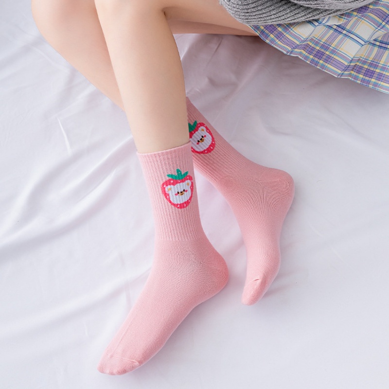 Roselife Vớ Cotton Ngắn Ngang Bắp Chân Họa Tiết Thỏ / Gấu / Ngôi Sao / Mặt Trăng Màu Sắc Ngọt Ngào Phong Cách Preppy Thời Trang Thu Đông