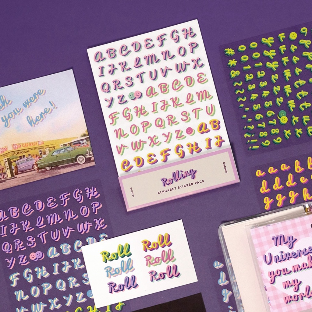Iconic Rolling Alphabet Sticker hình dán chữ cái nhiều màu phong cách Hàn Quốc