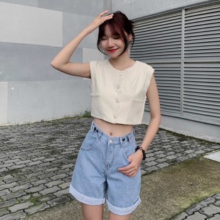 Áo croptop dáng gile nút phối cao cấp