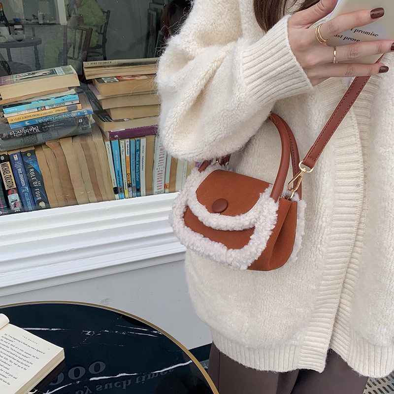 Túi Đeo Chéo Hình Vuông Phủ Lông Mềm Mại Phong Cách Hàn Quốc Thời Trang Cho Nữ