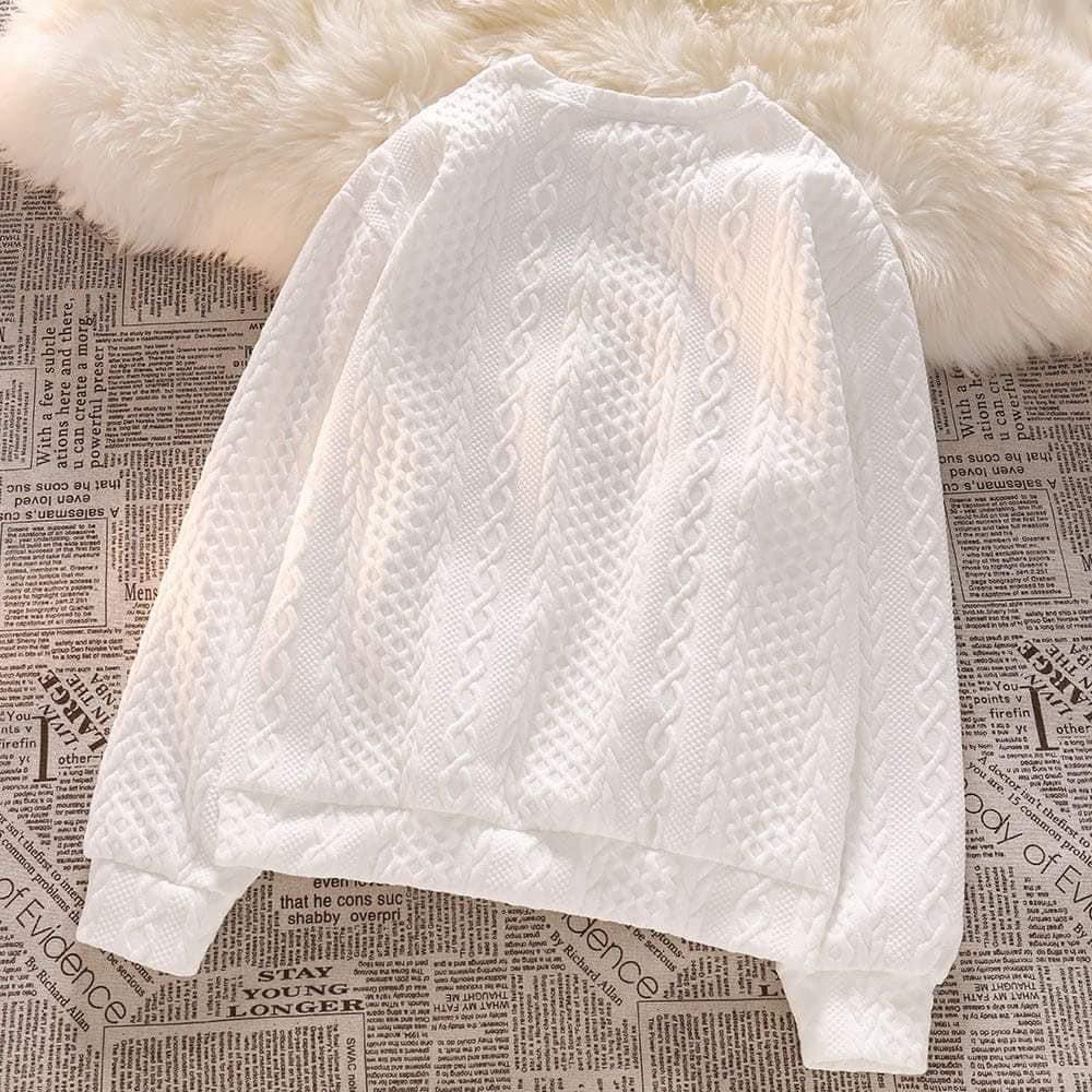 áo sweater nữ  form rộng hàn quốc áo sweater nỉ thừng màu trắng dáng rộng FreeShip