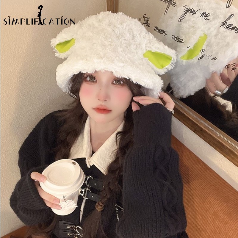 Nón Tai Bèo Phủ Lông Cừu Dày Dặn Màu Trơn Phong Cách Cổ Điển Dễ Thương Thời Trang Mùa Đông Cho Nữ