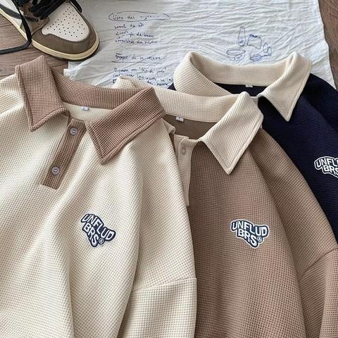 Áo thun polo có khóa kéo nửa thân phong cách đường phố Hồng Kông cá tính dễ phối đồ dành cho nam