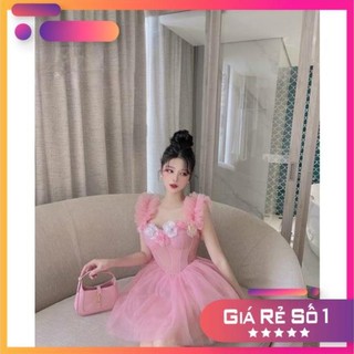 Đầm xoè form ngắn mini TRIPBLE T DRESS dây nhún kết hoa nổi sang trọng -MS428V
