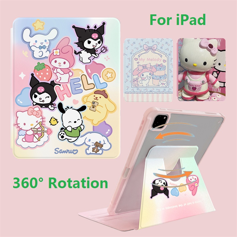 Phim Hoạt Hình Hello Kitty My Melody 360° Bao Da Máy Tính Bảng Nắp Lật Xoay Được Có Ngăn Đựng Bút Chì Cho iPad Mini 6 Air 5 / 4 / 3 iPad Pro 11 / 12.9 Giá