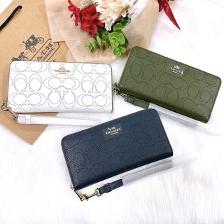 Ví coach nữ coach long zip around wallet in signature canvas