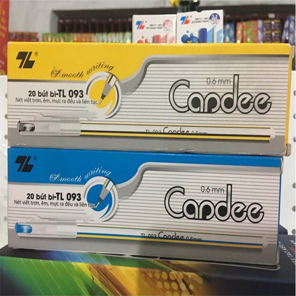 Bút bi Thiên Long 093/Bút nến Candee TL-093 DKVPP.Store, Bút viết êm trơn ngòi 0,6mm màu Xanh/Đen