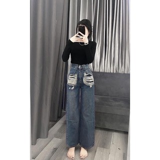 Quần jeans suông rách túi