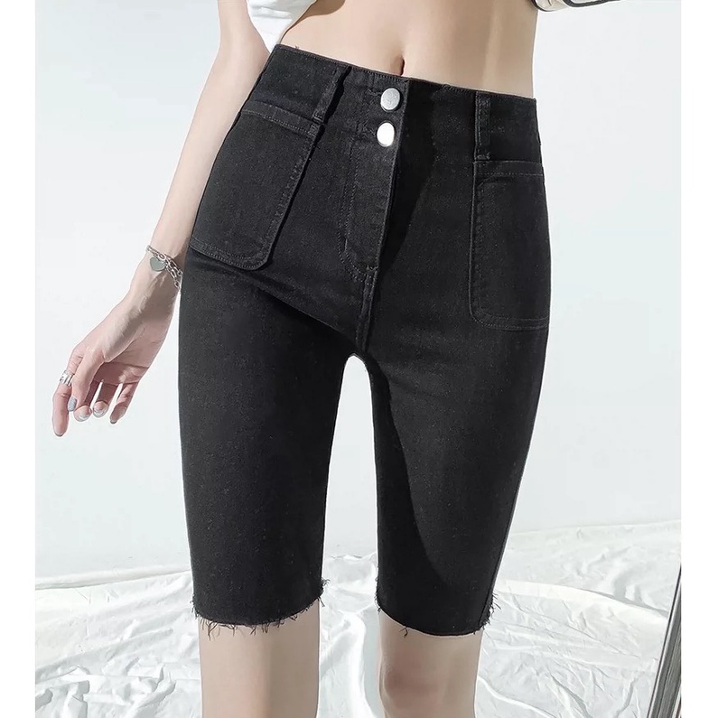 Quần ngố lửng jeans nữ lưng liền, lưng cao 2 nút, không có cạp quần, co dãn mạnh 3417 4296