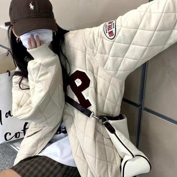 Áo khoác bomber trần bông trám dáng rộng form unisex dày dặn phong cách Hàn Quốc