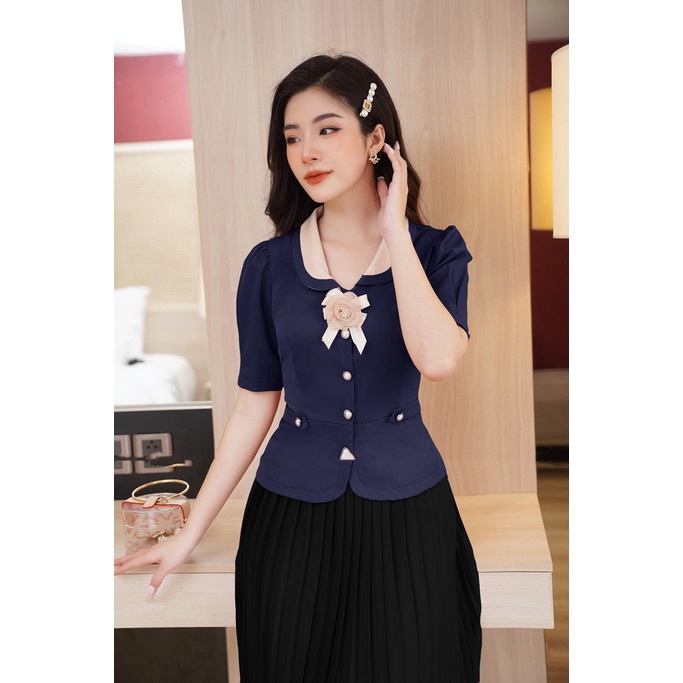 Set bộ kí giả kết hợp chân váy xếp ly công sở dự tiệc hiện đại thiết kế YOLY tặng tag cài hoa