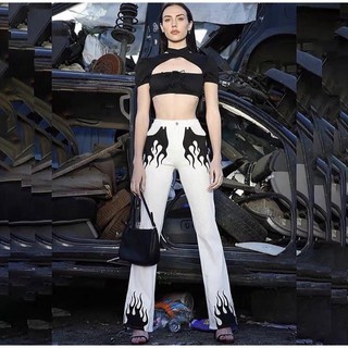 Flare trousers_quần kaki ống loe lưng cao nữ