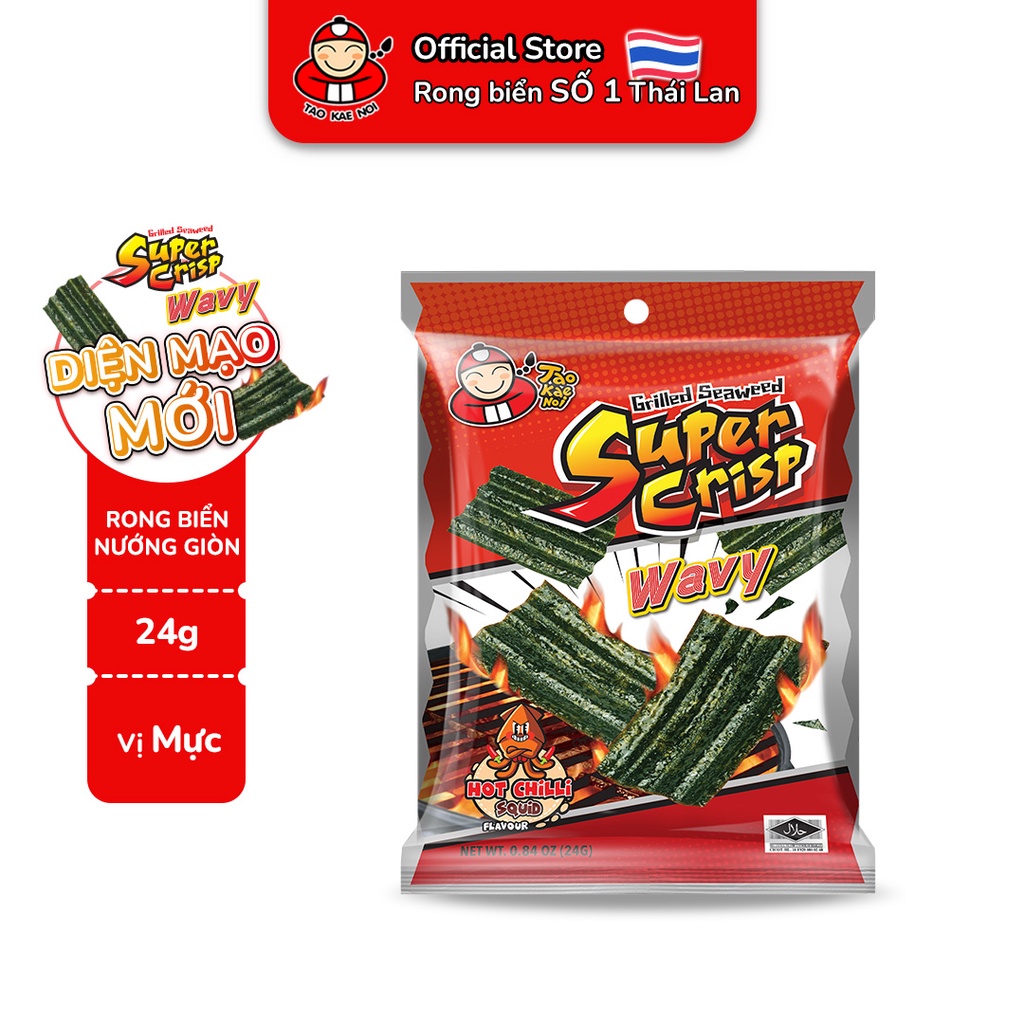 [COMBO 5 GÓI] Snack rong biển TaoKaeNoi SUPER CRISP 24g (5 gói) vị Mực, vị Truyền Thống