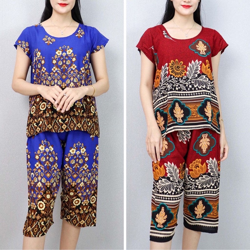 Bộ lanh mặc nhà áo có tay trung niên CÓ TÚI bộ mùa hè mát mẽ