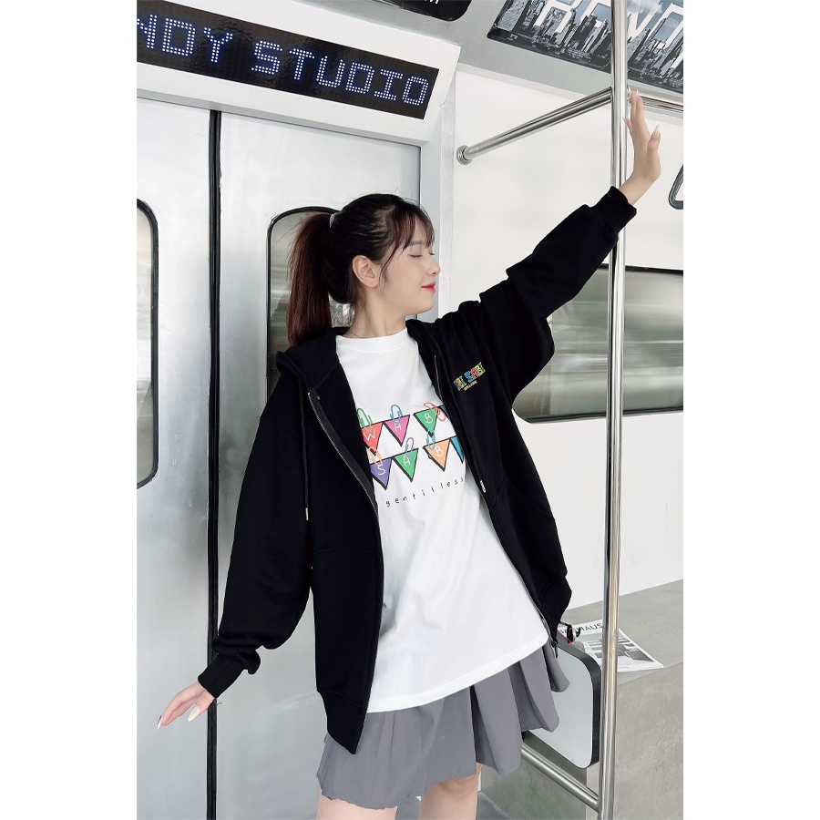 Áo Hoodie Zip chữ thêu Wabisabi nỉ cotton 100% chân cua chính phẩm - WSHD1