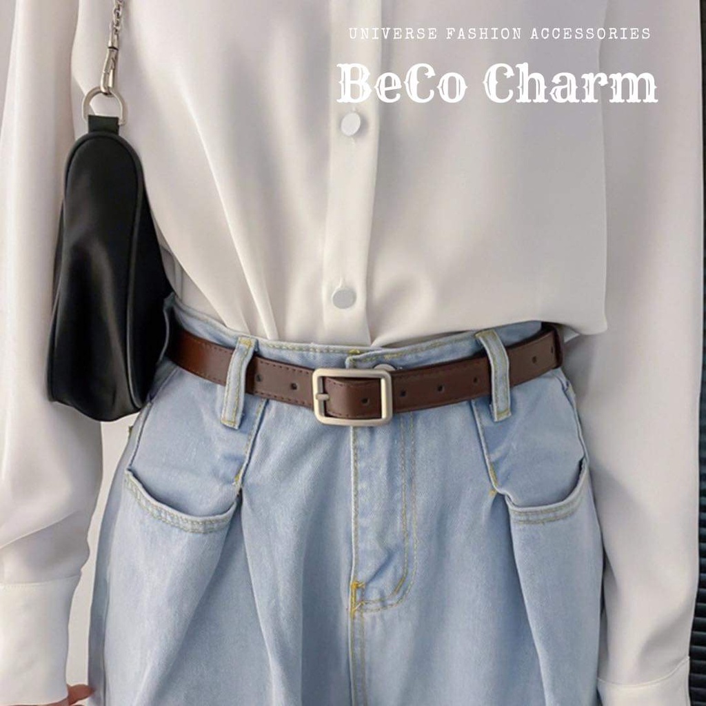 Thắt lưng nam nữ dây nịt lưng BẢN NHỎ 2.3CM kiểu dáng basic, Ulzzang khóa chữ nhật, không lỗ và có l