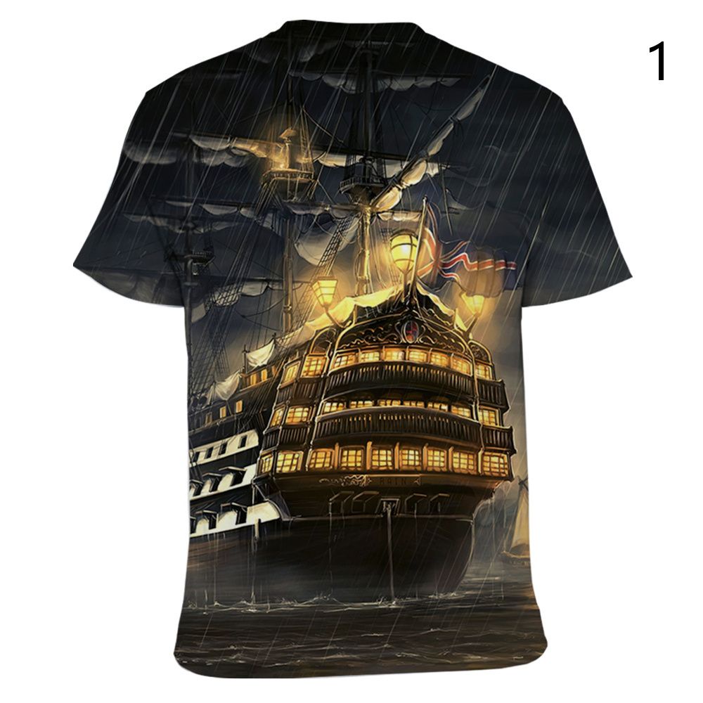Áo Thun Tay Ngắn Cổ Tròn In Hình Thuyền Buồm Thời Trang 2022 Cho Nam Size XXS ~ 6XL
