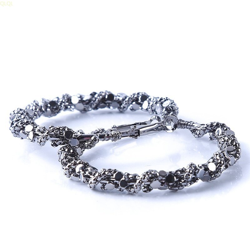 Bông Tai Hình Tròn Cỡ Lớn Màu Đen Thời Trang Sang Trọng Cho Nữ