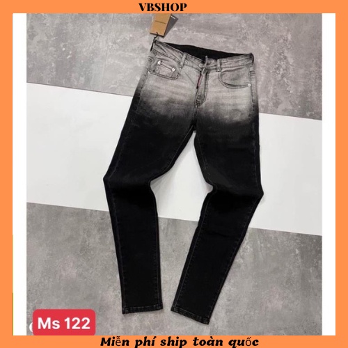 Quần jean nam ống ôm màu đen loang trắng chất bò co giãn bốn chiều thời trang cao cấp VBSHOP122