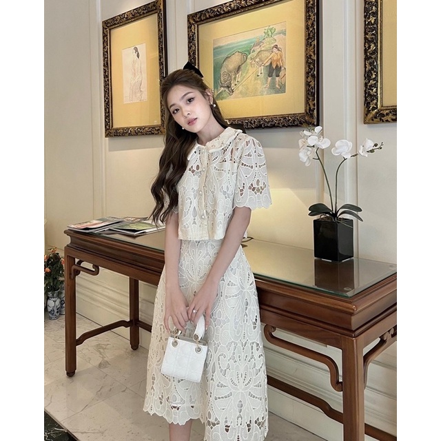 Set áo chân váy dài ren