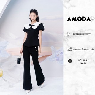 Áo thiết kế chiết eo tay bồng đính nơ siêu xinh cho nàng đi chơi đi làm AMODA A016