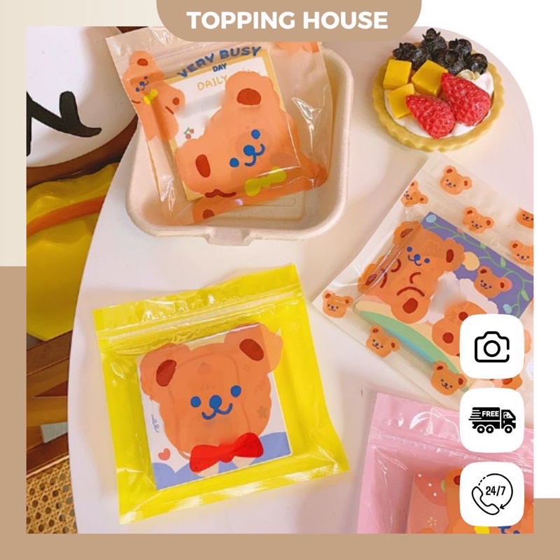 Túi Zip Mini Bag Nhựa Đựng Quà, Đồ Nhỏ, Bánh Kẹo Hình Gấu Hoạt Hình - Topping House - DC10