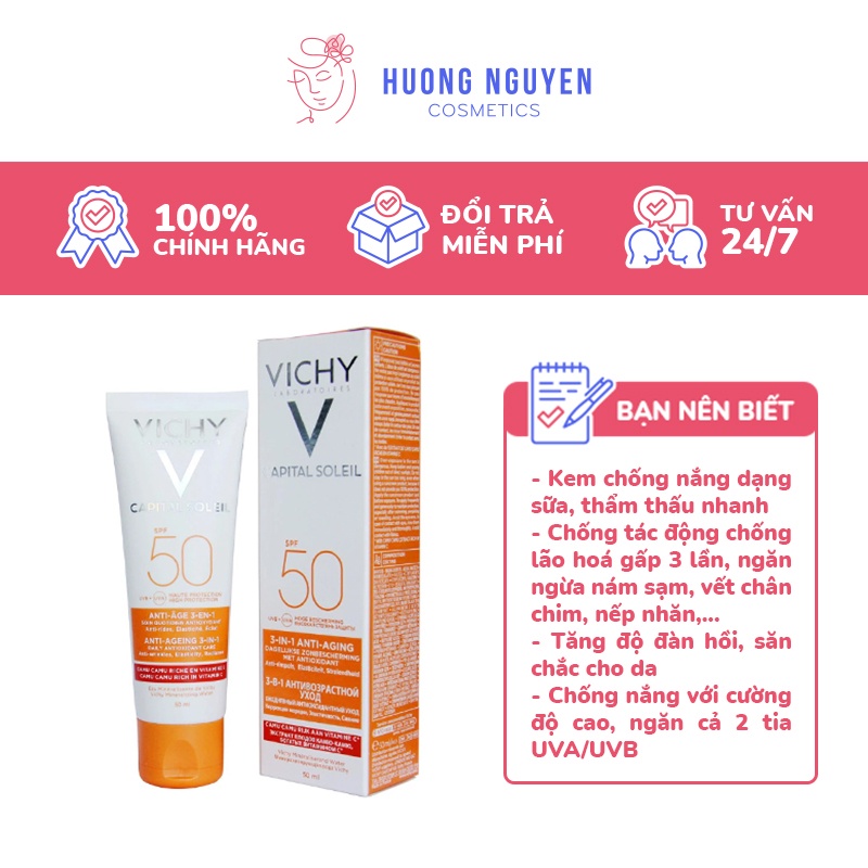 Kem Chống Nắng Vichy Capital Soleil SPF 50 Anti-Ageing 3-in-1 50ml