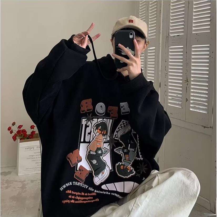 Áo Hoodie Dáng Rộng Tay Dài In Hình Truyện Tranh Sách Nam Nữ Mùa Thu