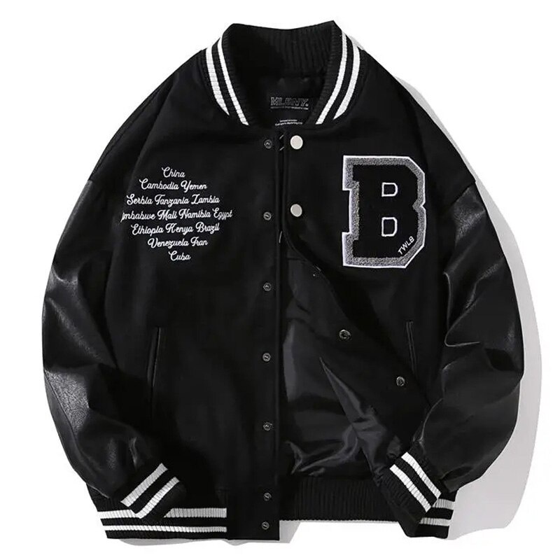 Áo Khoác Bóng Chày Bằng Da Màu Đen Thêu Họa Tiết Thời Trang Xuân Thu Cho Cặp Đôi varsity jacket áo varsity jacket áo khoác varsity jacket varsity jacket nam varsity jacket 2hand áo varsity jacket nam varsity jacket bomber